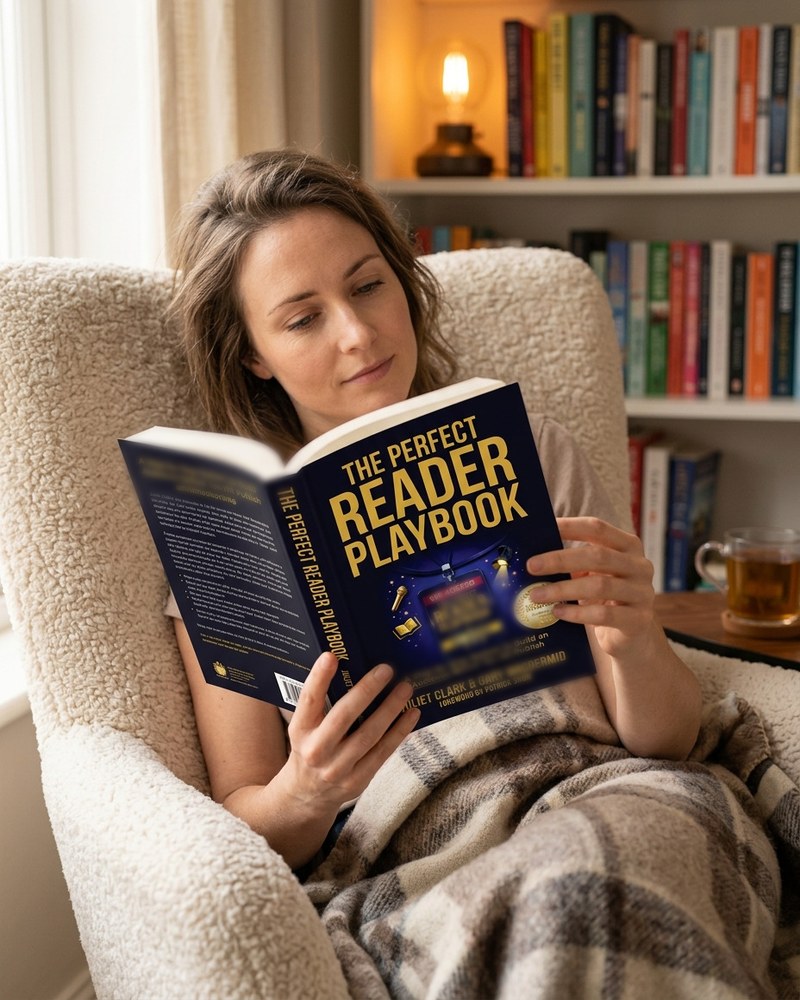 A reader with The Perfect Reader Playbook