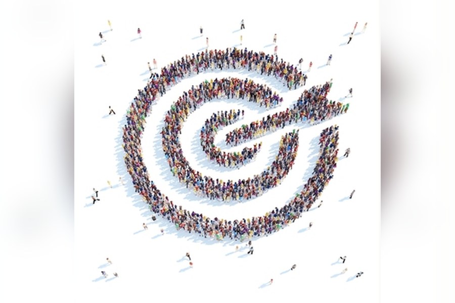 A crowd of people forming a target